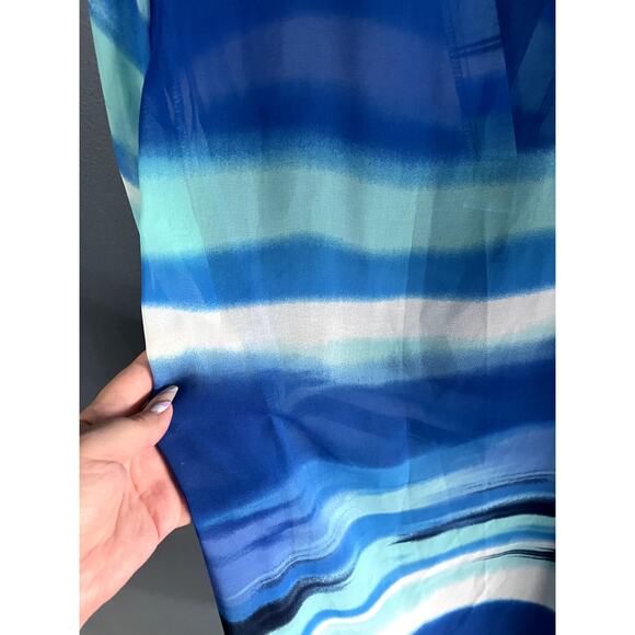 CHA CHA VENTE Top Layered Asymetrical Hilow Multi Blue Sheer Swimsuit Coverup XL - Picture 4 of 9